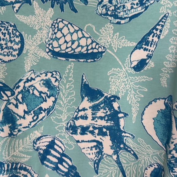 Tori Richard Sea of Love Kennedy shades of blue sea shell print T shirt midi NWT - Picture 4 of 5